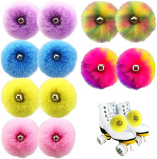 12 Pieces Roller Skate Pom Poms with Jingle Bells - Fluffy Tie-On Fuzzy Faux Rab