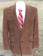 Men's 44R Western Corduroy Circle S Rancher 2 Button Blazer Elbow Patches FLAW 