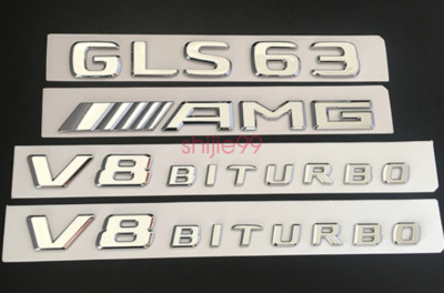 Chrome GLS63 AMG V8 BITURBO Letters Trunk Embl Badge Sticker For Mercedes Benz