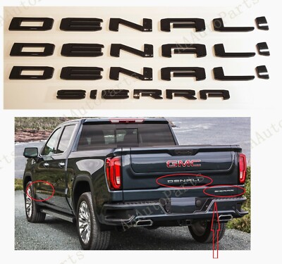 4PCS Set Gloss Black Door Rear DENALI SIERRA Emblems Fit GMC Sierra 1500 2500hd