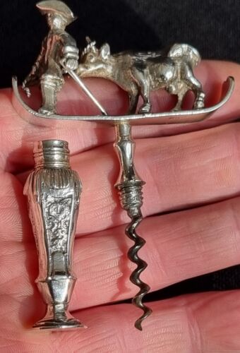 RARE ANTIQUE DUTCH SILVER FIGURAL CORKSCREW - FARMER & COW - HALLMARKED SILVER - Picture 3 of 23