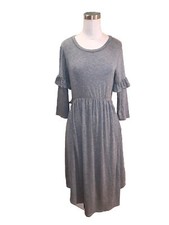 Ces Femme Gray Ruffle Sleeve Midi Dress Women’s Medium Pockets Casual