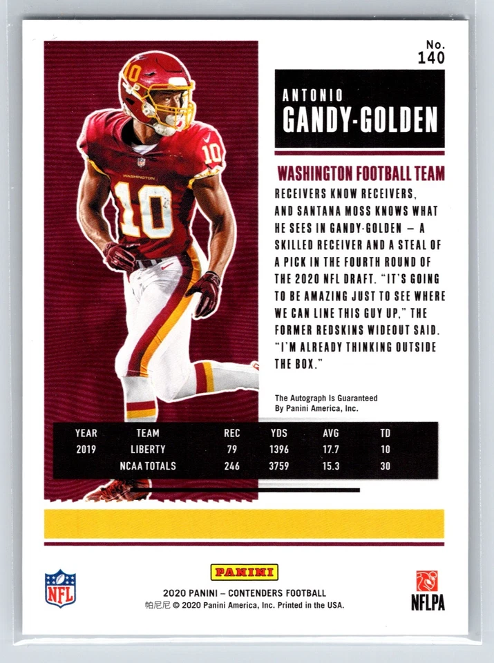 Antonio Gandy-Golden 140 Commanders Rookie Ticket Auto 2020 Contenders - Image 2 of 2