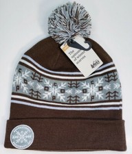 REI Co-op Snow Unisex Beanie Winter Supply Hat Chicory Brown Pom Pom One Size