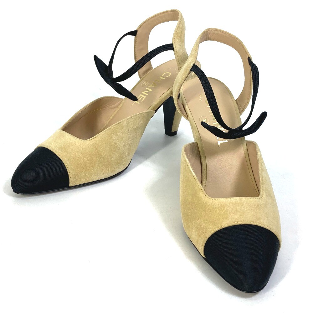 UNUSED CHANEL G36360 Heel CC Logo CC Mark Ribbon Bicolor pumps  