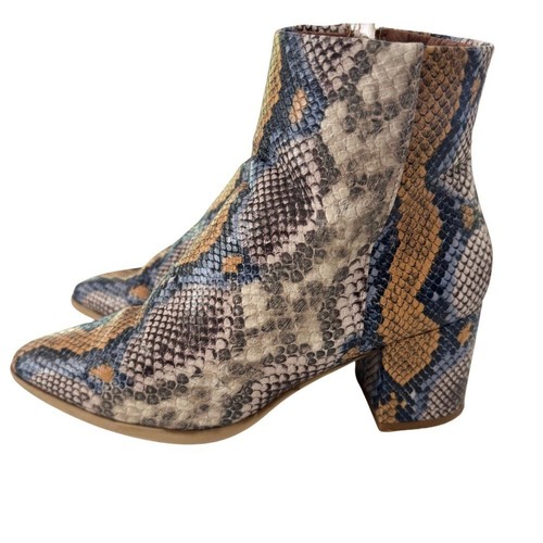 Madden Girl Snakeskin Print Bootie Cream Tan Blue Size 8 - Picture 2 of 9