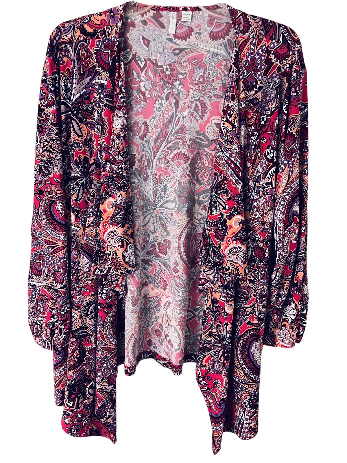 Cato 18/20W Cardigan Stretch Knit Open Front Paisley Long Ruched Sleeves Plus