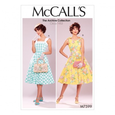 McCalls Ladies Sewing Pattern 7599 Vintage Style Lined Flared Dresses with  Pe... | eBay