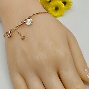 Authentic 18K Gold Plated Ringing Bell & Heart Charms Mariner Chain Bracelet. Oro Laminado