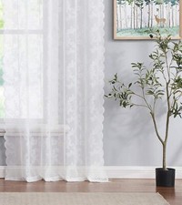 set of 2 White Lace Curtains for Bedroom Living-Room 84" Pastoral Floral Rose