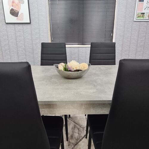 Grey Kitchen Dining Table set and 4 Chairs Wood Stone Grey Effect table set 4 - Picture 4 of 11