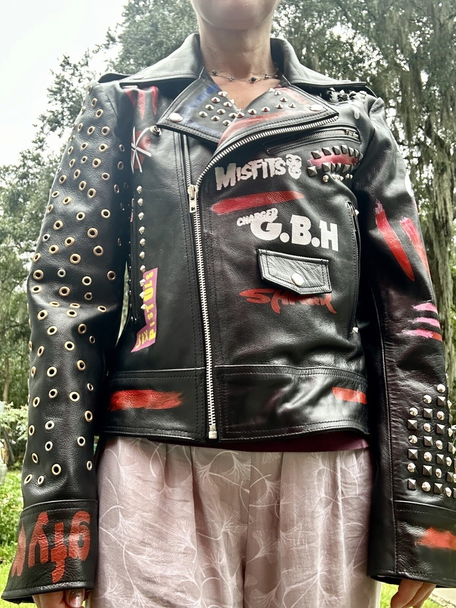 Ladies, Genuine Leather, Punk Rock Jacket, Small, Black Ladies, Genuine Leather, Punk Rock Jacket, Small, Black