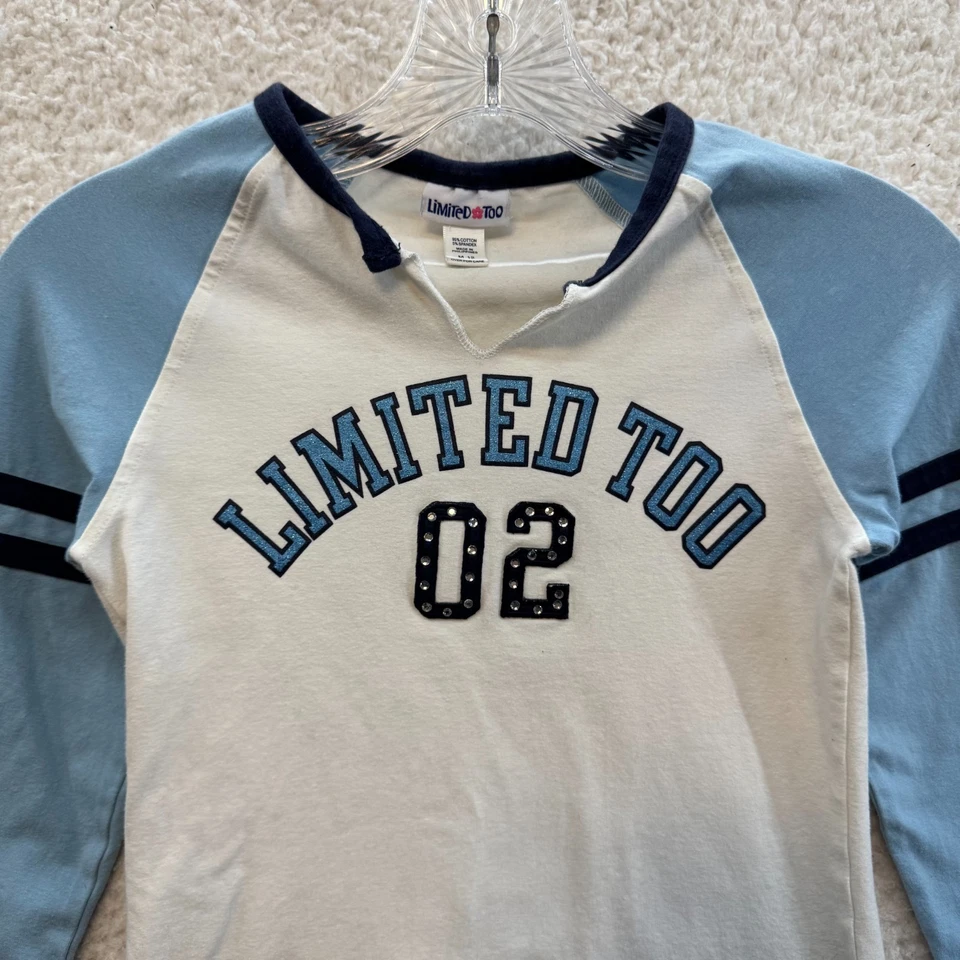 Y2K Vintage Limited Too Baby Tee Top Shirt XS White Blue Raglan Baseball Sporty - Image 3 of 4