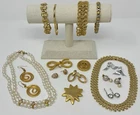 Vintage Estate Bold Mixed Costume Jewelry Lot Gold Tone 80s Pearl Panther Choker