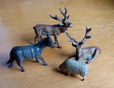 4 ANTIQUE LEAD TOY ANIMALS HAND PAINTED 2 GERMAN DEER U.S.A.MULE  BRITAIN SHEEP