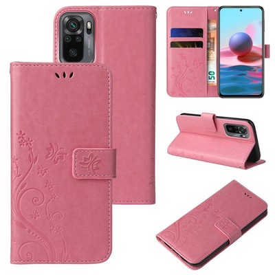 Handy Tasche für Xiaomi Redmi Note 10 Handyhülle Blumen Buch Cover Case Rosa Ros