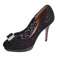 Salvatore Ferragamo PUMPS Vara Total Lace HEELS Shoes 7C (24.5cm) Used MOLO-0