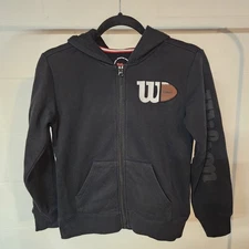 Wilson Black Full Zip Hoodie Sweatshirt Jacket Football Graphic Kids Size S
