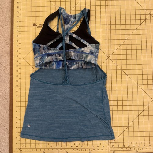 Lululemon Twist & Toil Tank Size:6 Heathered Teal Blue / Sun Dazed Multi Blue - Picture 9 of 10