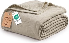 4-Layer 100 Cotton Muslin King Size Blanket Khaki  90"x104" Moisture-Wicking