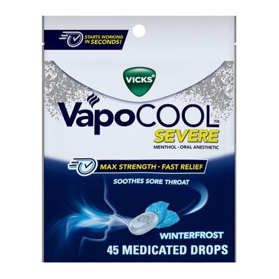 Vicks VapoCool Severe Medicated Sore Throat Drops, Max Strength Menthol, Soo...