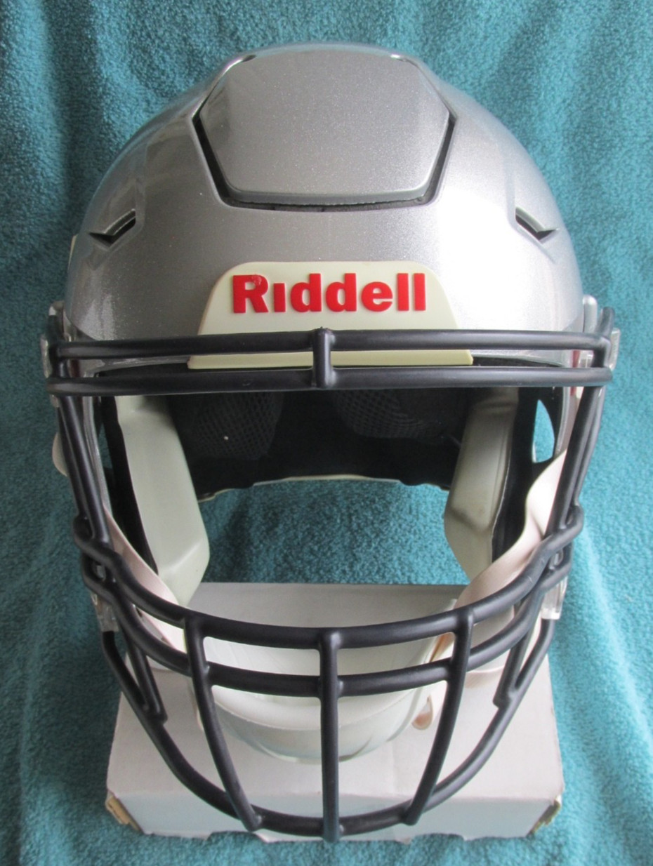 RIDDELL SPEEDFLEX METALLIC SILVER NAVY BLUE MASK FOOTBALL TROPHY/DISPLAY HELMET