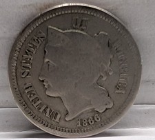 1866 Three Cent Nickel Piece 3C Ungraded Civil War Era US Coin