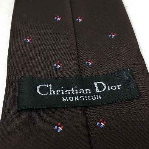 Cravatta classica logo Christian Dior marrone geometrica misto seta made USA vintage - Foto 6 di 6