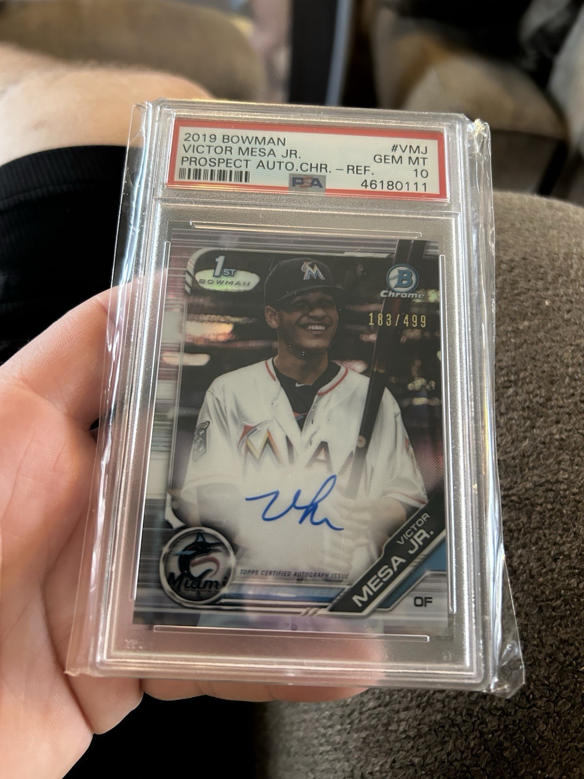 Victor Mesa Jr 2019 Bowman Chrome Prospect Refractor Auto /499 1st Bowman PSA 10