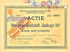 Hotel AG " Hamburger Hof " Hamburg hist. Akcje założycielskie 1881 Jungfernstieg Stinnes