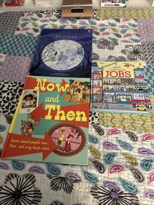Lot Of 3 Kane Miller/Usborne Books New Lift The Flap Jobs, Now And Then, Moon