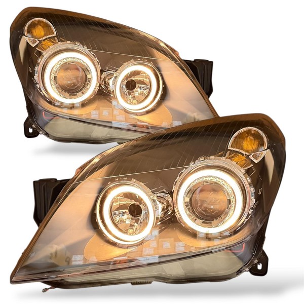 RHD LHD Projektor Scheinwerfer Paar Angel Eyes Klar Schwarz FüR Vauxhall Astra H-image