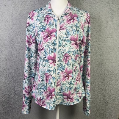 Tommy Bahama Active Jacket Womens Medium Multicolor Floral Full Zip Performance