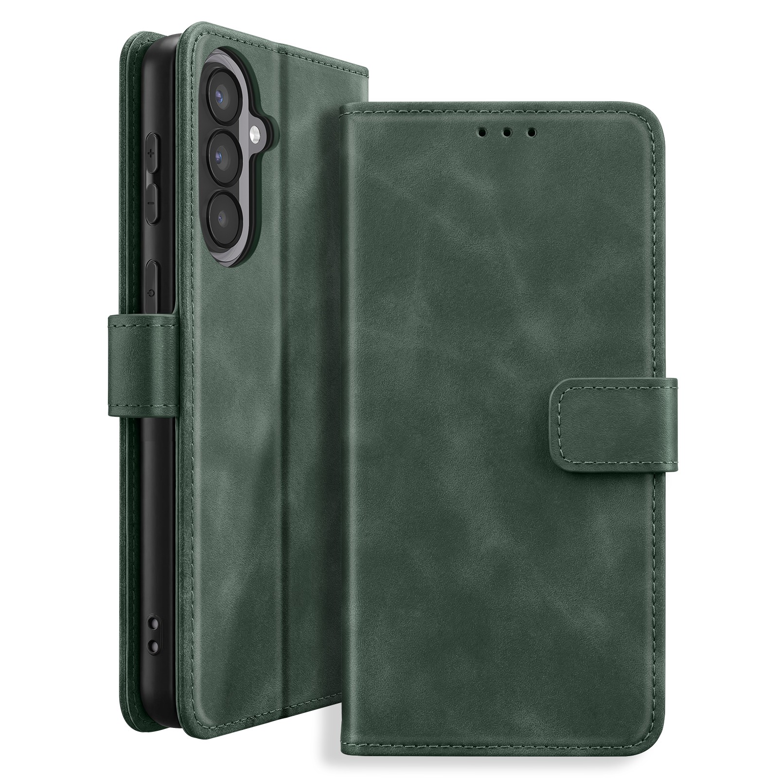 Étui Galaxy A57 portefeuille en cuir noir avec fermeture magnétique