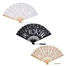Lace Hand Fan Folded Dance Decorative Wedding Fans, Pure Cotton, Solid Wood