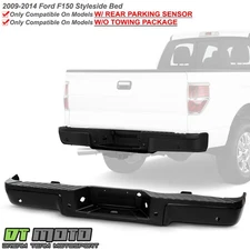 2009-2014 Ford F150 Pickup w/ Sensor Hole w/o Hitch Black Rear Bumper Assembly