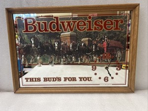 Vintage BUDWEISER CLYDESDALE HORSES Mirrored Wall Clock  "This BUD'S is for You"