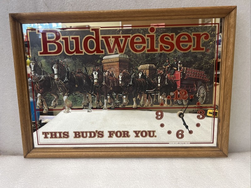 Vintage BUDWEISER CLYDESDALE HORSES Mirrored Wall Clock  "This BUD'S is for You"