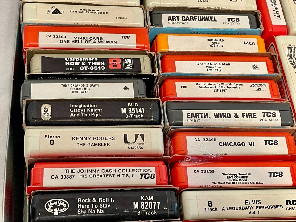 35pc Lot Vintage 8 Track Stereo Tapes Elvis Cher Chicago Village People Grease - Image 3 of 4
