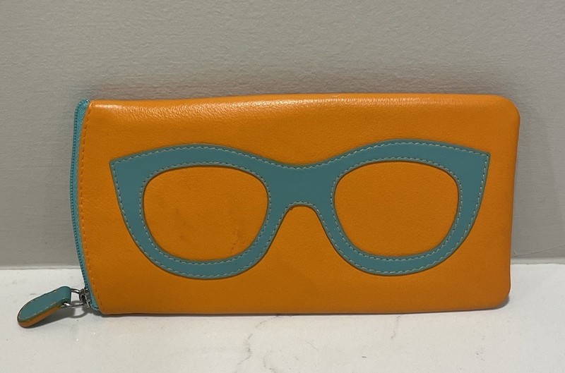 ILI Genuine Leather Eyeglass Case With Frame Graphic In Orchid/Sunshine