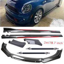 For Mini Cooper R53 R55 Carbon Fiber Look Red Front Lip Chin Bumper Side Skirt