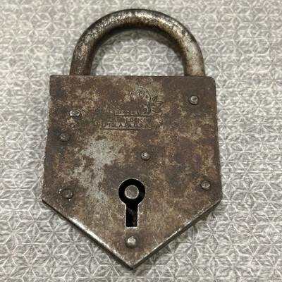 Antique Miller Lock Co Padlock Philadelphia PA USA Elephant Logo Vintage Patina