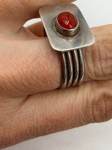 Vintage Sterling Silver Ring Modernist Carnelian Cabochon Mens Size 14