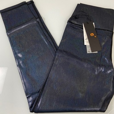 Mono B Women's Size M Shiny Black Iridescent Holographic Leggings NEW Active