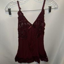 Brick Red Nightgown Sleep Dress cami Medium babydoll lace mesh