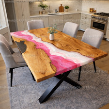 Pink White Epoxy Resin River Table Top Walnut Live Edge Dining Table Handmade
