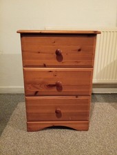 Solid Pine Wooden Three-Drawer Chest of Drawers Vintage Small Solid Bedside Unit