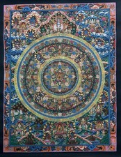 Buddha Life Mandala Tibetan Hand-Painted Thangka Painting (32" x24") (D4T52)