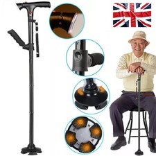 Elder Folding Walking Stick Walking Cane Height Adjustable LED Light Alarm Gift
