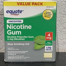 Equate Nicotine Uncoated Gum 4 Mg, Mint, 170 Count. Value Pack. Free Shipping